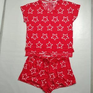 Red White Start Tie Die Pajama Short Set Top L, Bottoms XL Secret Treasures